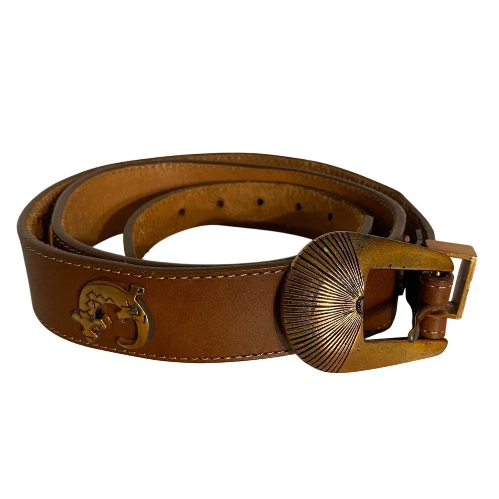 SILVER CREEK Vtg Leather Belt Size 36 Brown Western Southwestern Boho Animal USA